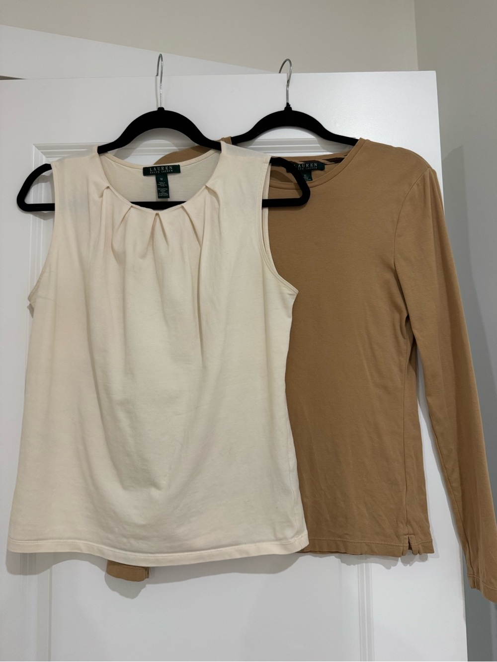 Ralph Lauren Cream Sleeveless Pleat-Neck Top and long sleeve